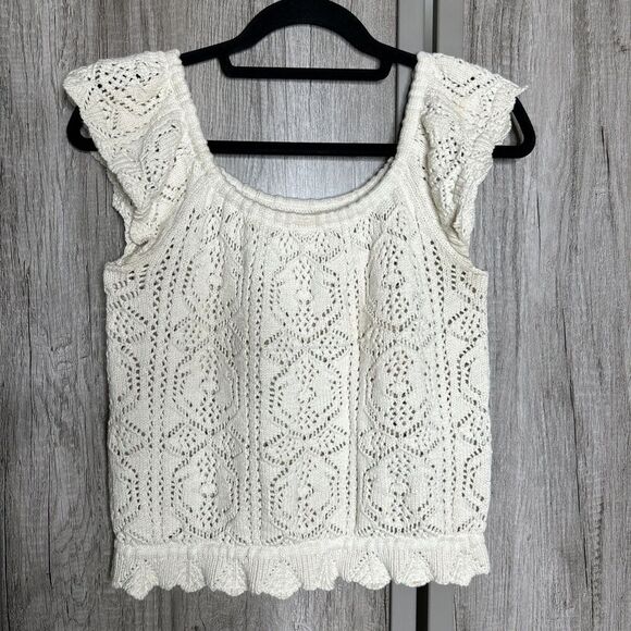 Lucky Brand Crochet Top Ivory Off The Shoulders Hippie Festival Size S - Picture 1 of 8